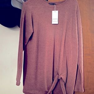 Mauve pink waffle knit top with a knot